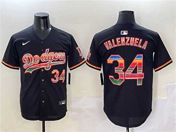 Men%27s Los Angeles Dodgers #34 Fernando Valenzuela Black Mexico Limited Stitched Jersey